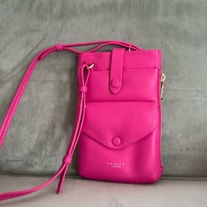 Adorable Radley butter soft leather crossbody. Bright pink.